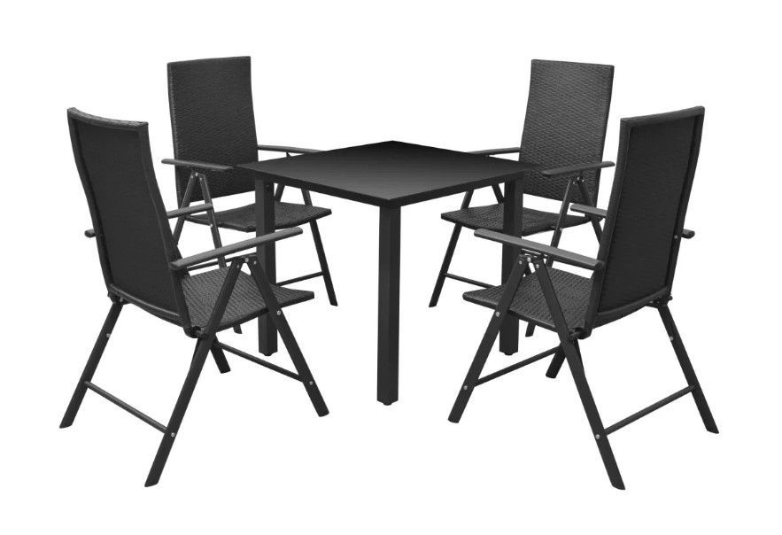 Table carrée et 4 chaises de jardin métal et résine tressée noir Van - Photo n°1