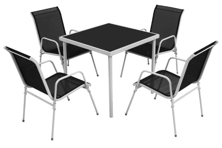 Table carrée et 4 chaises de jardin métal gris et noir Bachra - Photo n°1