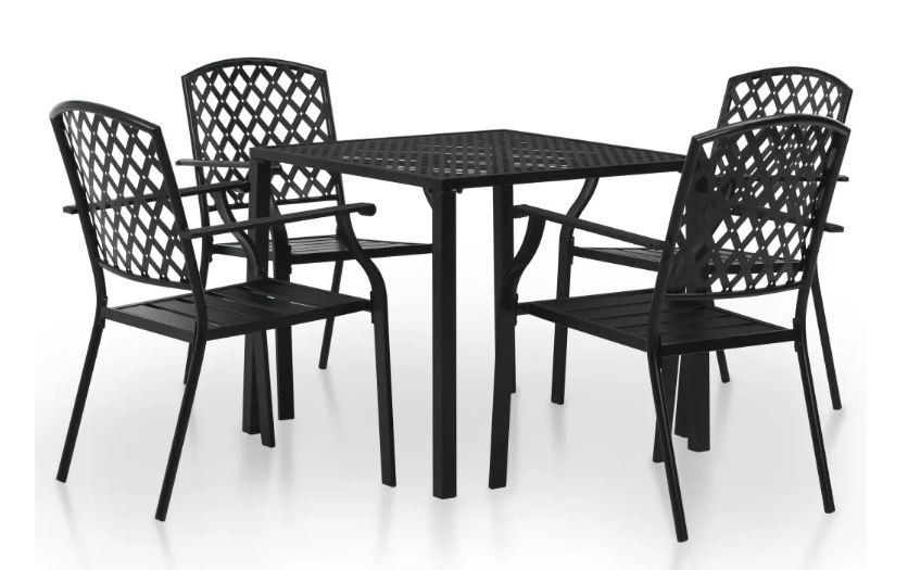 Table carrée et 4 chaises de jardin métal noir Lovely - Photo n°1