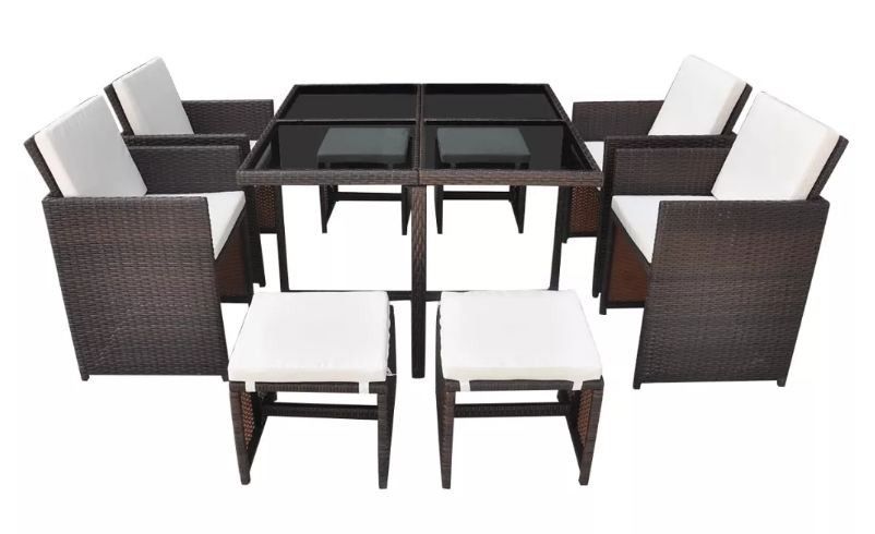 Table carrée et 4 chaises de jardin résine tressée marron Iris - Photo n°3