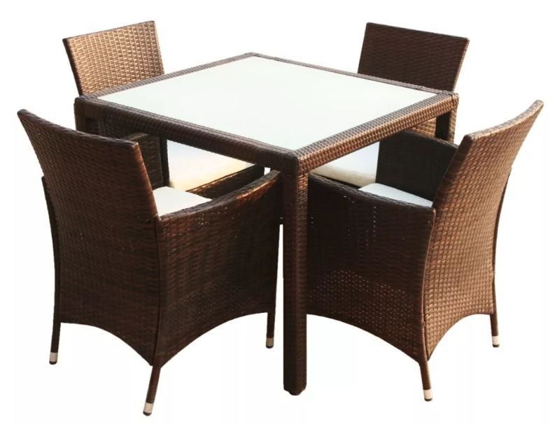 Table carrée et 4 chaises de jardin résine tressée marron Mik - Photo n°1