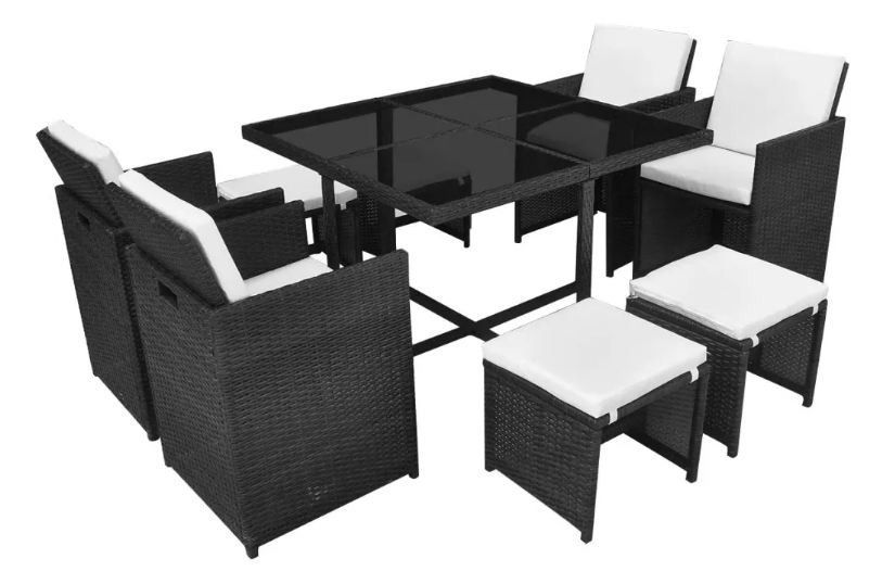 Table carrée et 4 chaises de jardin résine tressée noir Iris 2 - Photo n°1