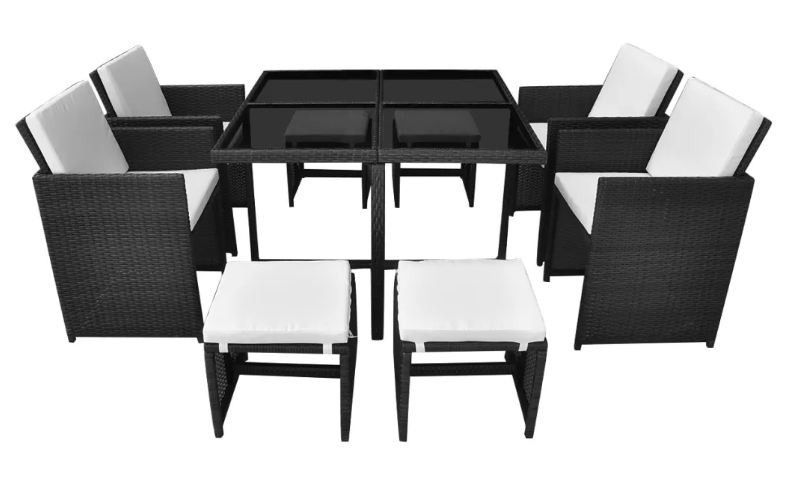 Table carrée et 4 chaises de jardin résine tressée noir Iris 2 - Photo n°3