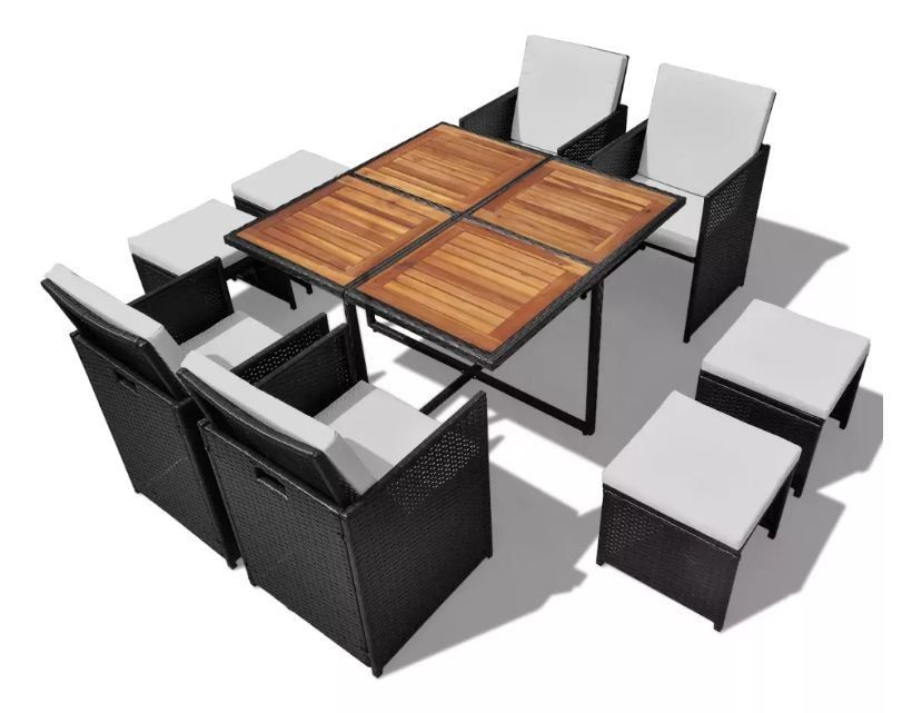 Table carrée et 4 chaises de jardin résine tressée noir Iris - Photo n°1
