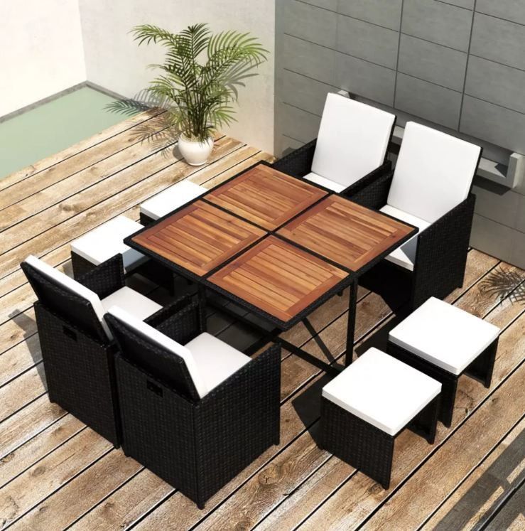 Table carrée et 4 chaises de jardin résine tressée noir Iris - Photo n°2