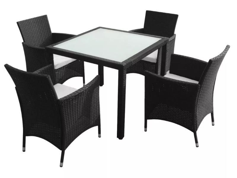 Table carrée et 4 chaises de jardin résine tressée noir Mik - Photo n°1