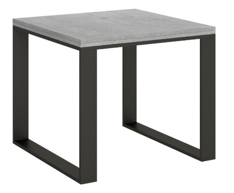 Table carrée extensible 4 à 6 places L 90 à 180 cm gris béton avec cadre et pieds métal anthracite Likro - Photo n°1