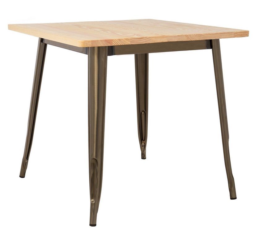 Table carrée industrielle acier bronze et plateau pin massif clair Kontoir 80 cm - Photo n°1