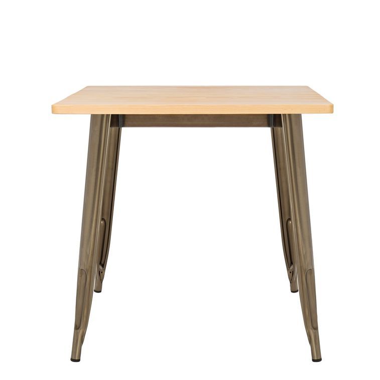 Table carrée industrielle acier bronze et plateau pin massif clair Kontoir 80 cm - Photo n°2