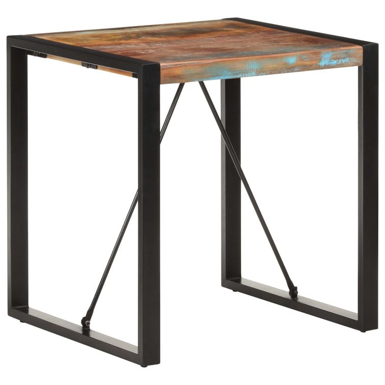Table carrée industrielle bois recyclé massif et métal noir Vosa 70x70x75 cm - Photo n°1