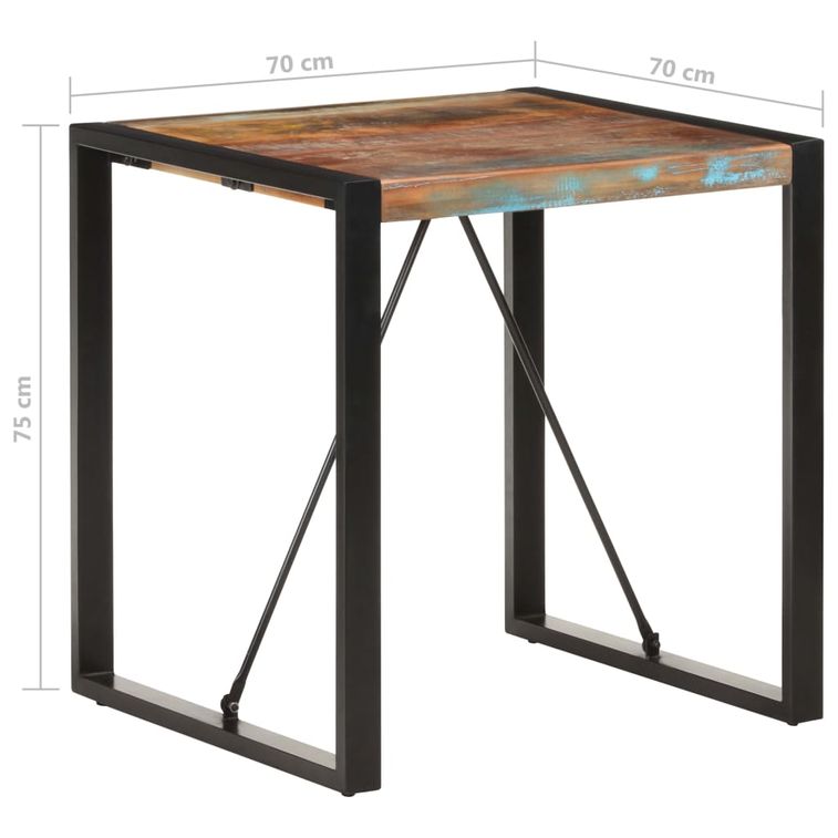Table carrée industrielle bois recyclé massif et métal noir Vosa 70x70x75 cm - Photo n°5