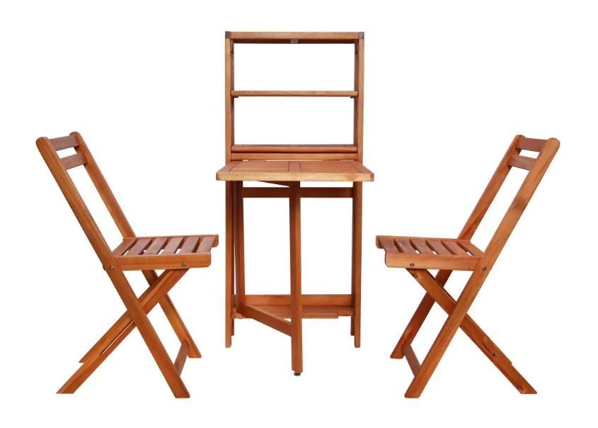 Table convertible et 2 chaises de jardin acacia clair Napoli - Photo n°2