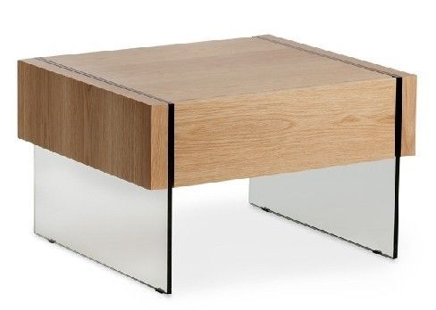 Table d'appoint 1 tiroir bois plaqué Chêne et cotés verre trempé Zinka - Photo n°1