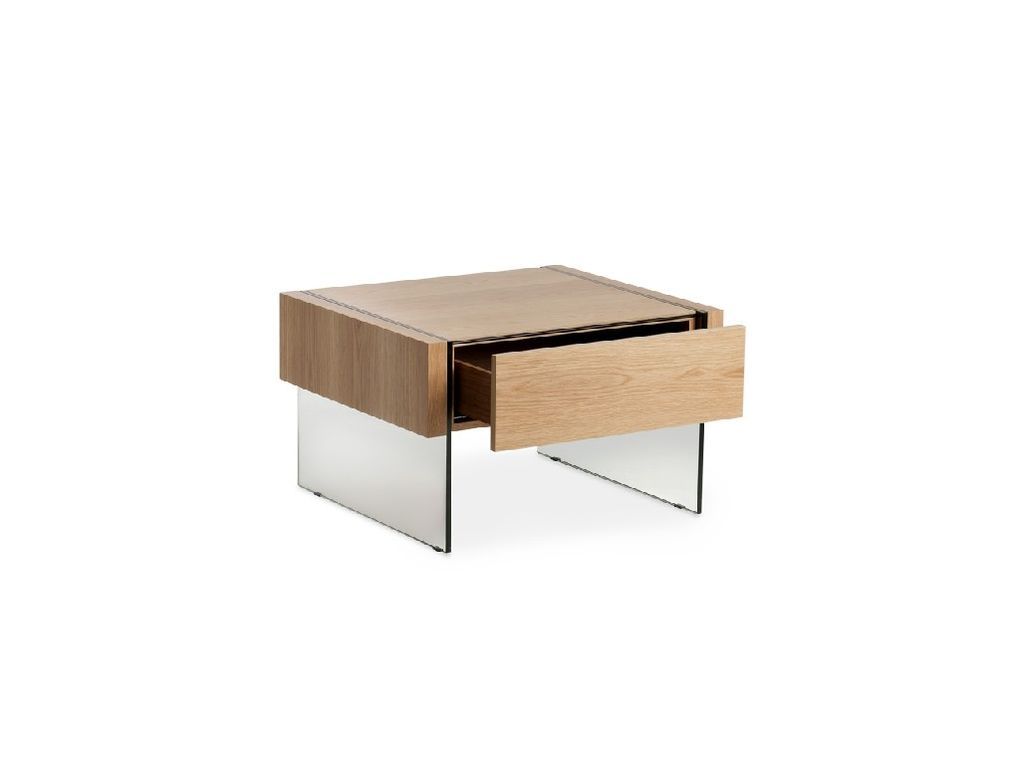 Table d'appoint 1 tiroir bois plaqué Chêne et cotés verre trempé Zinka - Photo n°2