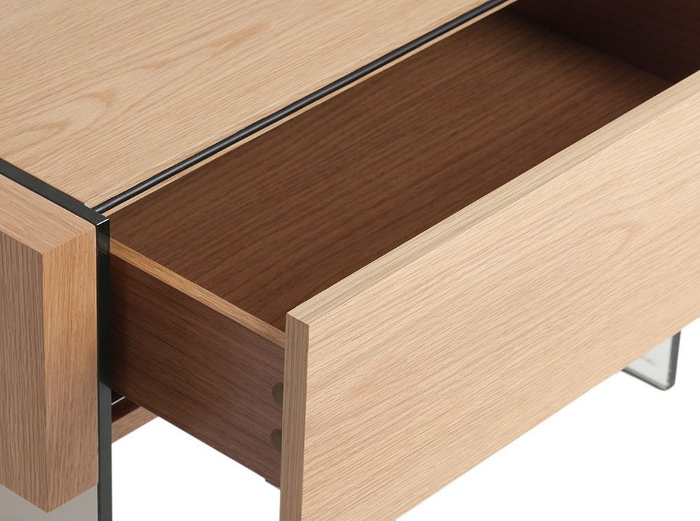 Table d'appoint 1 tiroir bois plaqué Chêne et cotés verre trempé Zinka - Photo n°6