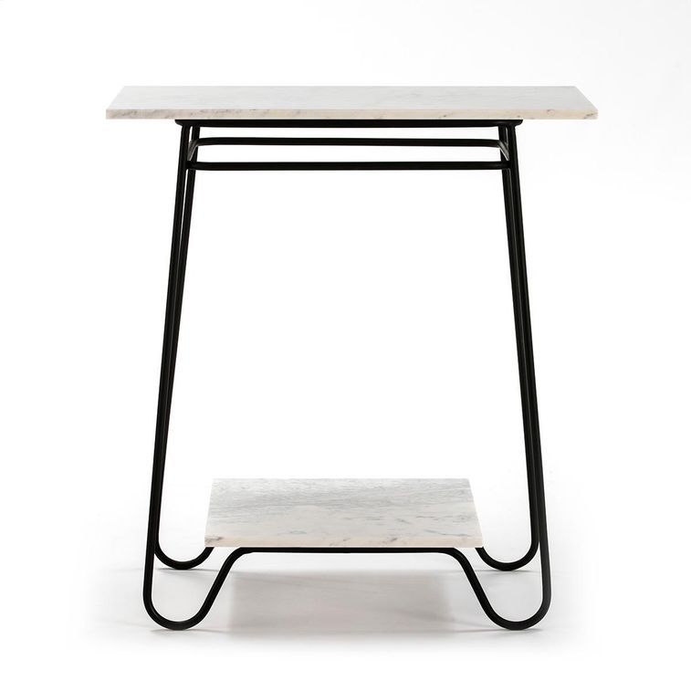 Table d'appoint 2 plateaux marbre blanc et métal noir Guaie - Photo n°2