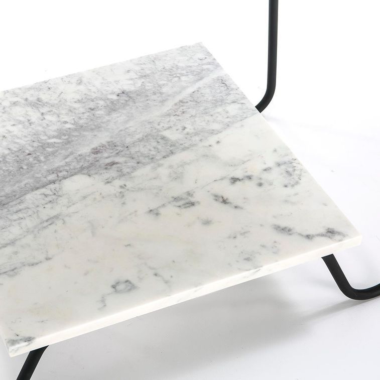Table d'appoint 2 plateaux marbre blanc et métal noir Guaie - Photo n°3