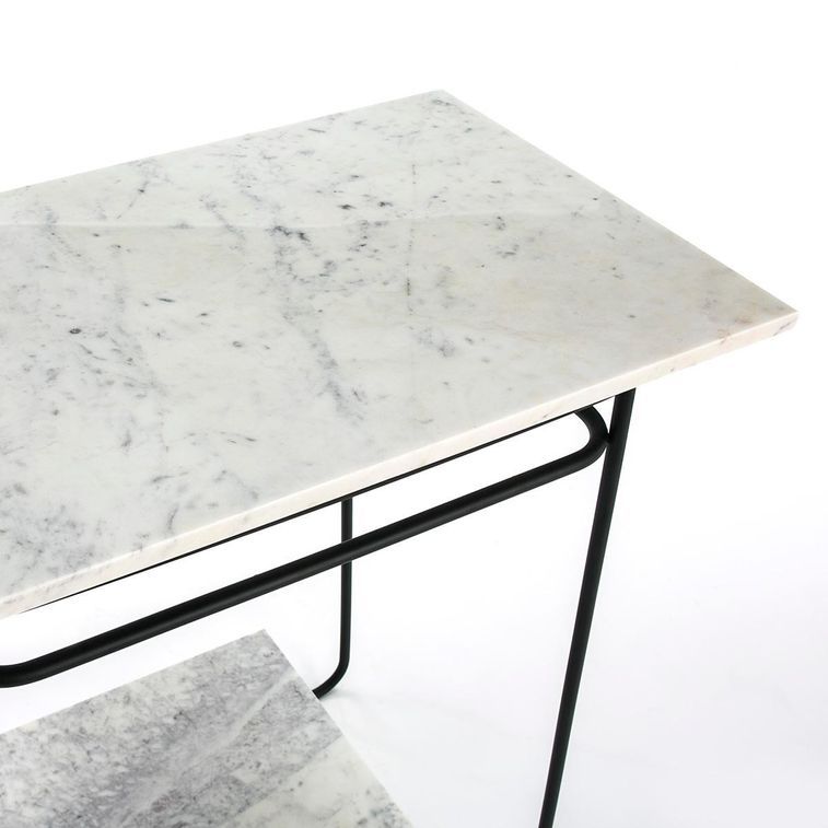 Table d'appoint 2 plateaux marbre blanc et métal noir Guaie - Photo n°4