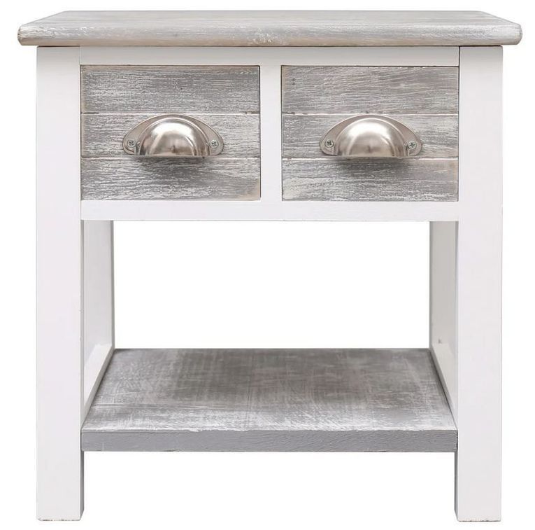 Table d'appoint 2 tiroirs paulownia massif gris et blanc Amatar - Photo n°2