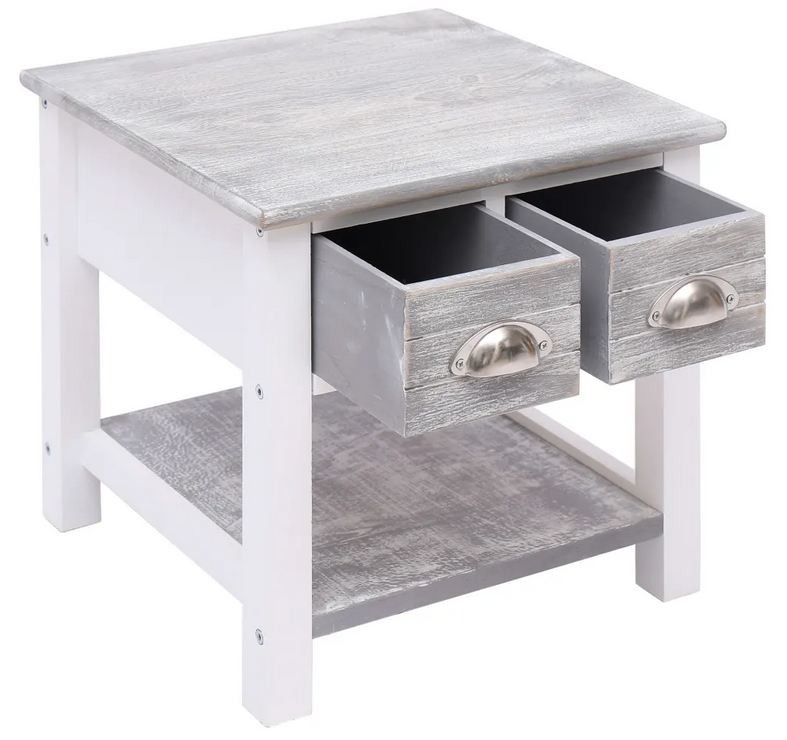 Table d'appoint 2 tiroirs paulownia massif gris et blanc Amatar - Photo n°4