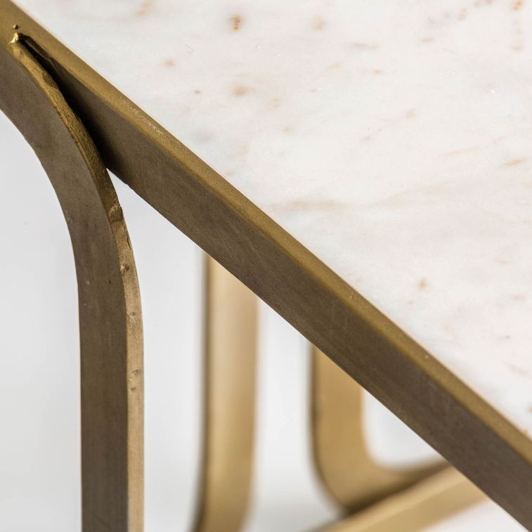 Table d'appoint art déco métal doré et plateau marbre blanc Anato - Photo n°4