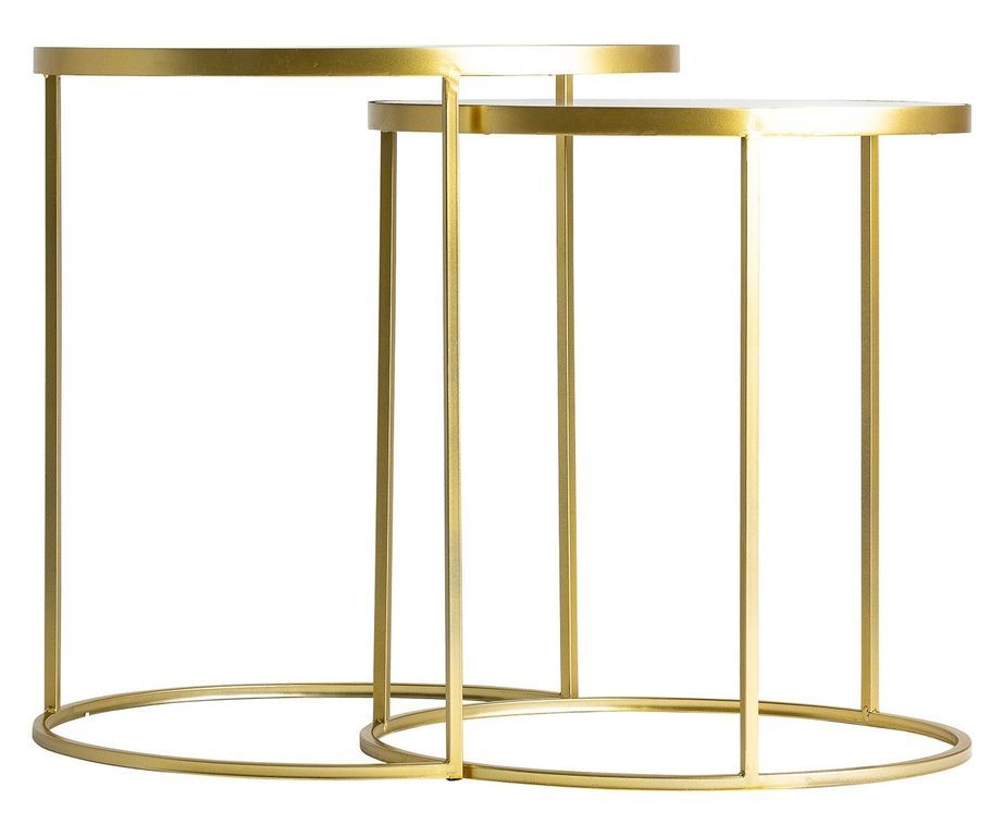 Table d'appoint art déco métal doré et plateau miroir Petah - Lot de 2 - Photo n°2