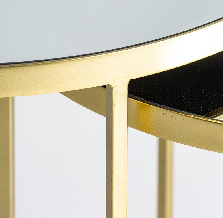 Table d'appoint art déco métal doré et plateau miroir Petah - Lot de 2 - Photo n°3
