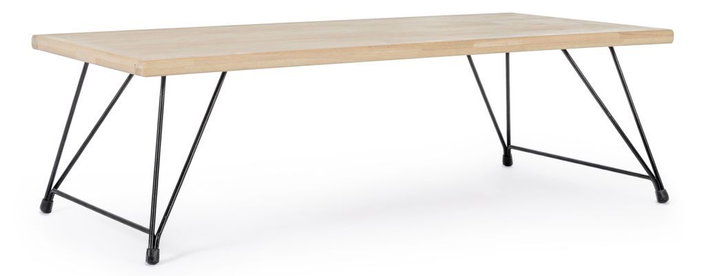 Table basse en bois de l'hévéa blanchi et pieds acier noir Dino 120 cm - Photo n°1