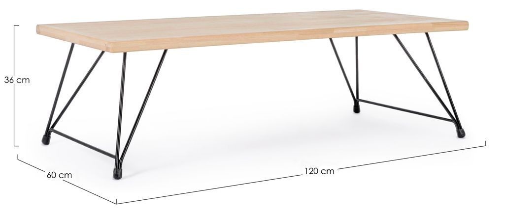 Table basse en bois de l'hévéa blanchi et pieds acier noir Dino 120 cm - Photo n°4