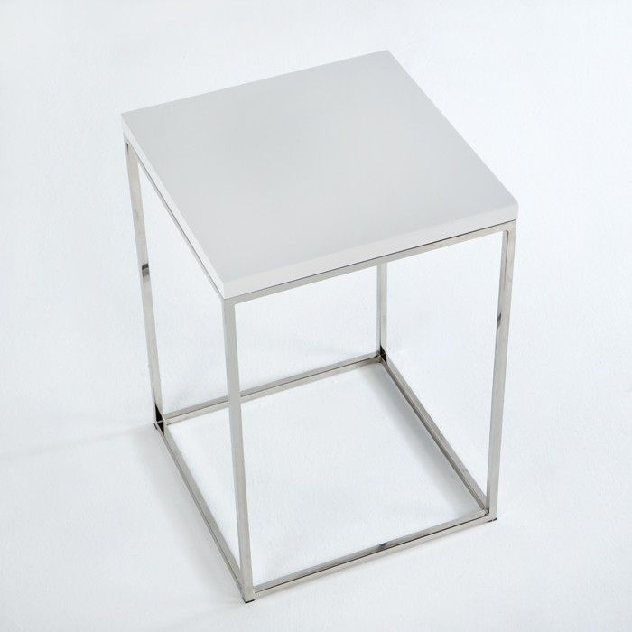 Table d'appoint bois et métal blanc Farid H 70 cm - Photo n°1