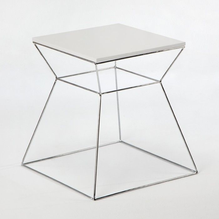 Table d'appoint bois et métal blancs Farid H 70 cm - Photo n°1