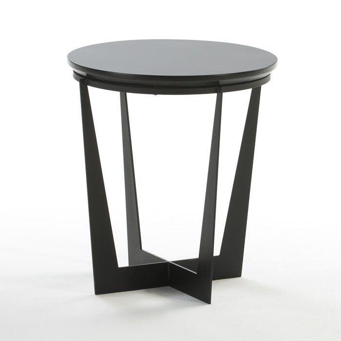 Table d'appoint bois et métal noir Farid H 55 cm - Photo n°1