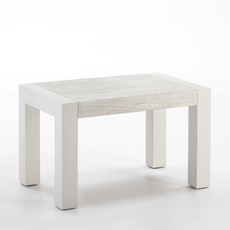 Table d'appoint bois massif peint blanc cassé Olivia - Photo n°1