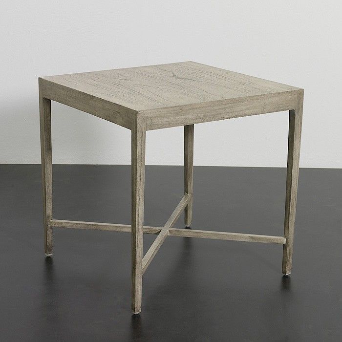 Table d'appoint bois massif peint gris voilé Gina - Photo n°1