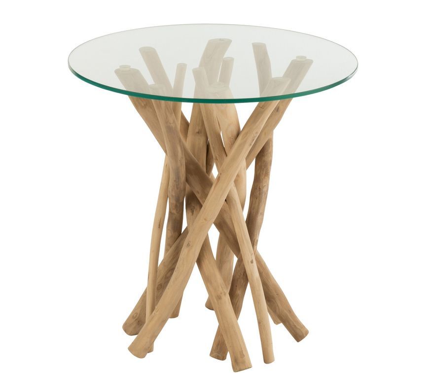 Table d'appoint branches teck naturel Gulli D 50 cm - Photo n°1
