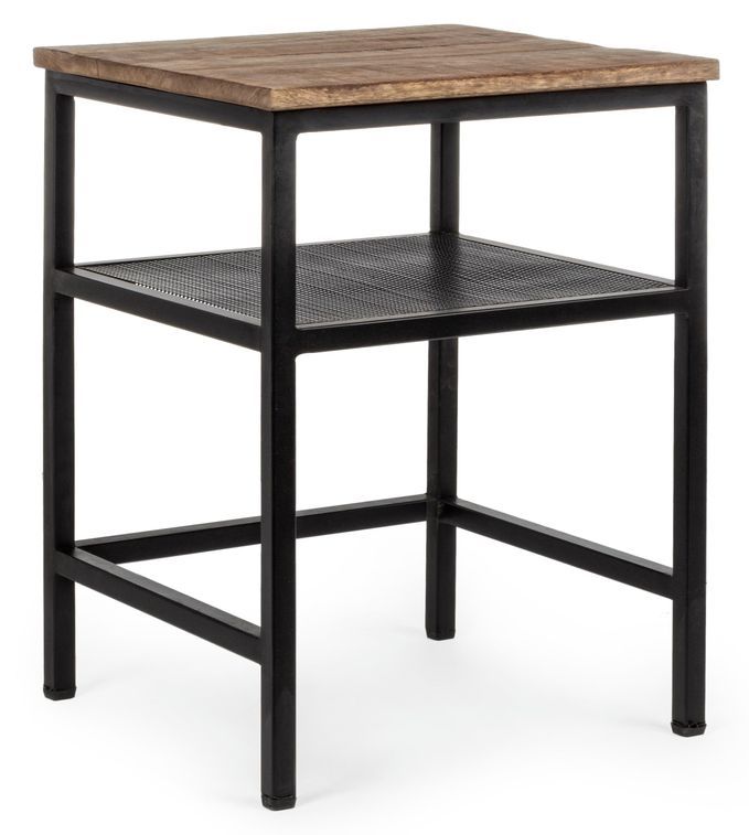 Table d'appoint carré acier noir et bois de manguier Rica 43 cm - Lot de 2 - Photo n°1