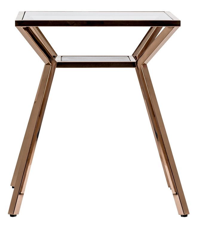 Table d'appoint carrée art déco miroir et pieds métal doré Gims - Photo n°2