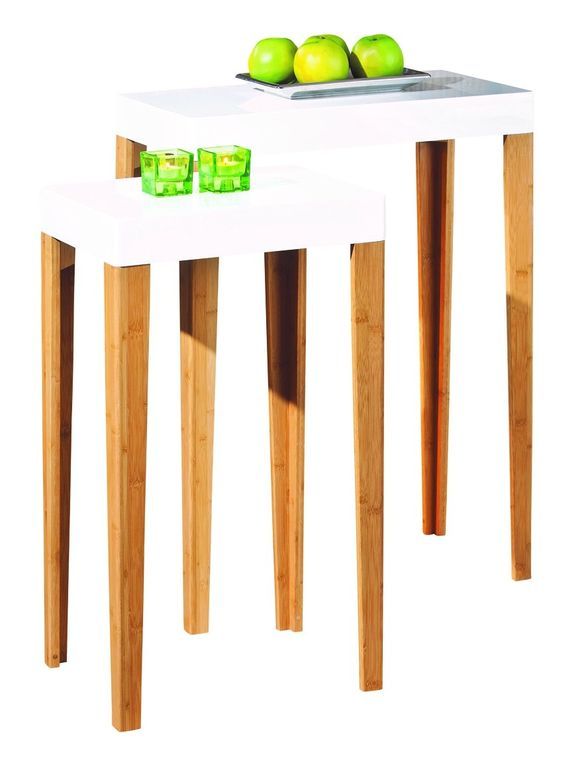Table d'appoint carrée Bambou Blanc Lizy - Photo n°1