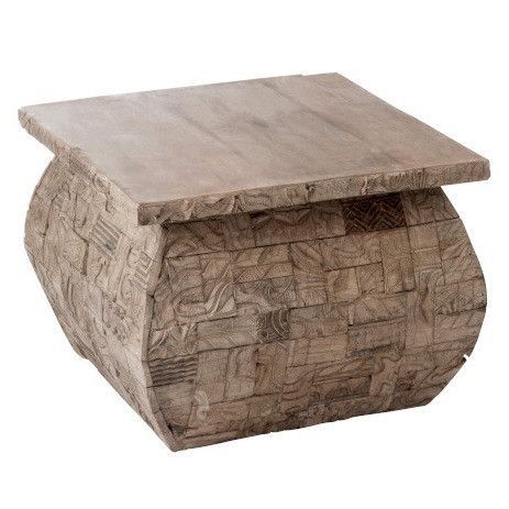 Table d'appoint carrée bois massif clair vieilli Eda L 60 cm - Photo n°1