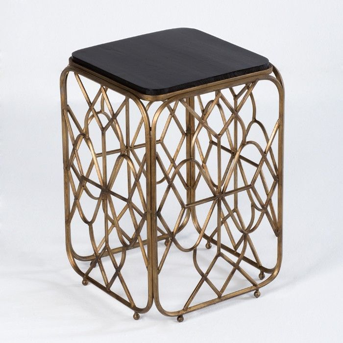 Table d'appoint carrée bois noir et métal doré Quieras - Photo n°1