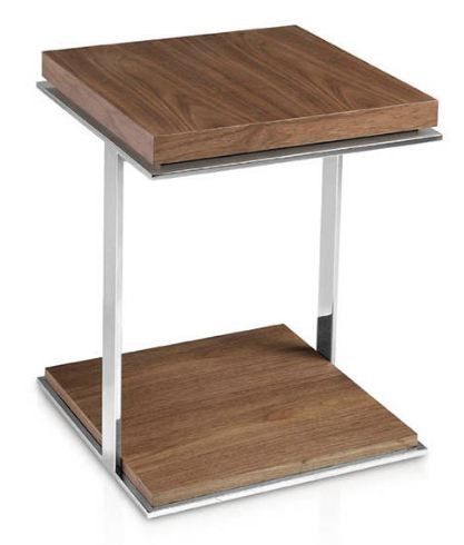 Table d'appoint carrée bois plaqué noyer et acier inoxydable Launa - Photo n°1