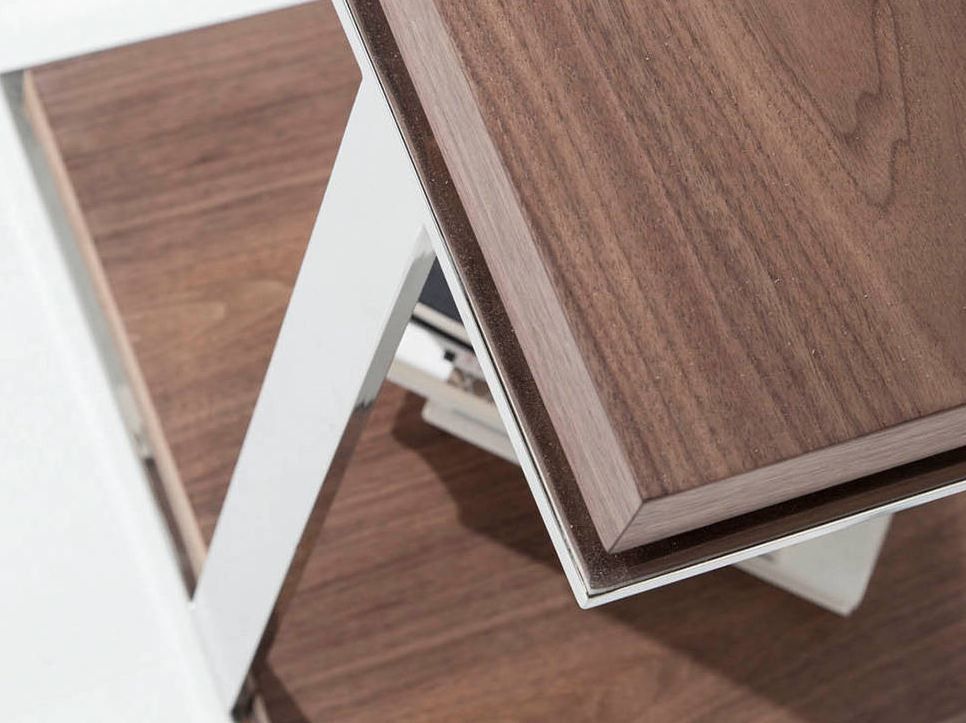 Table d'appoint carrée bois plaqué noyer et acier inoxydable Launa - Photo n°3