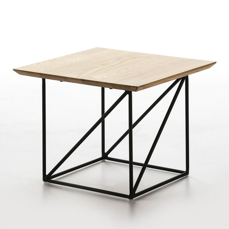 Table d'appoint carrée frêne massif clair et métal noir Ganir - Photo n°1