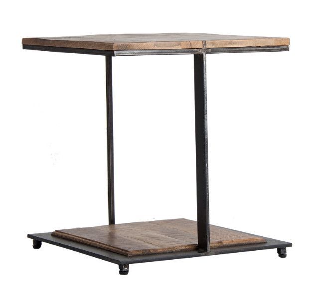 Table d'appoint carrée manguier massif clair et métal noir Pastol - Photo n°1