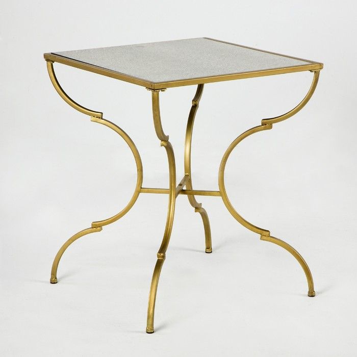 Table d'appoint carrée miroir vieilli et métal doré Hugos - Photo n°1