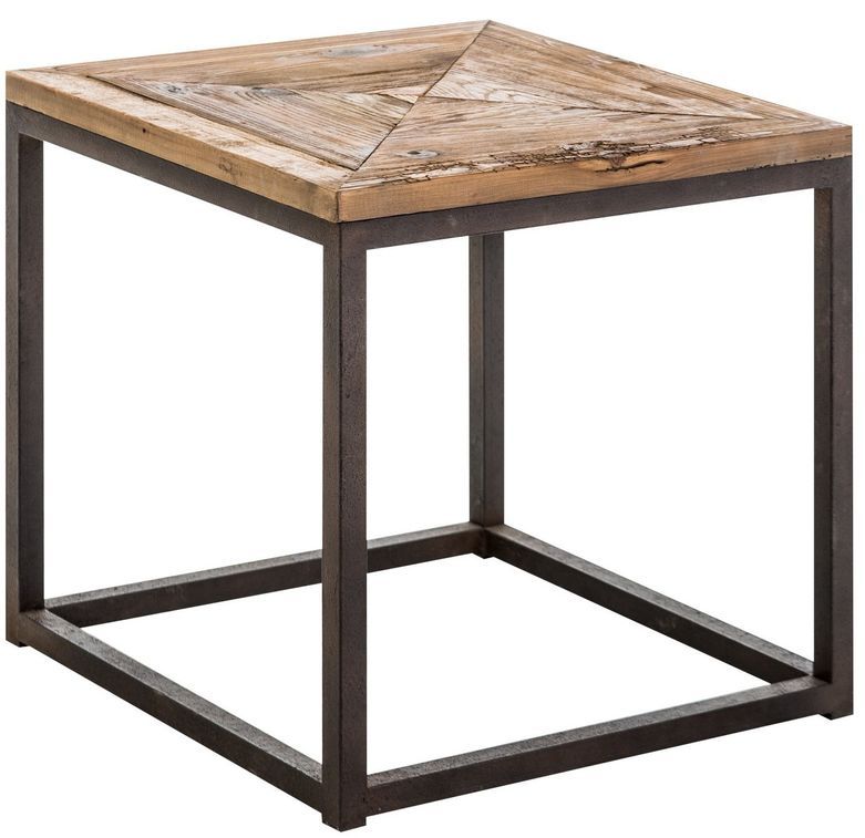 Table d'appoint carrée pin massif clair et pieds métal Coben 2 - Photo n°1