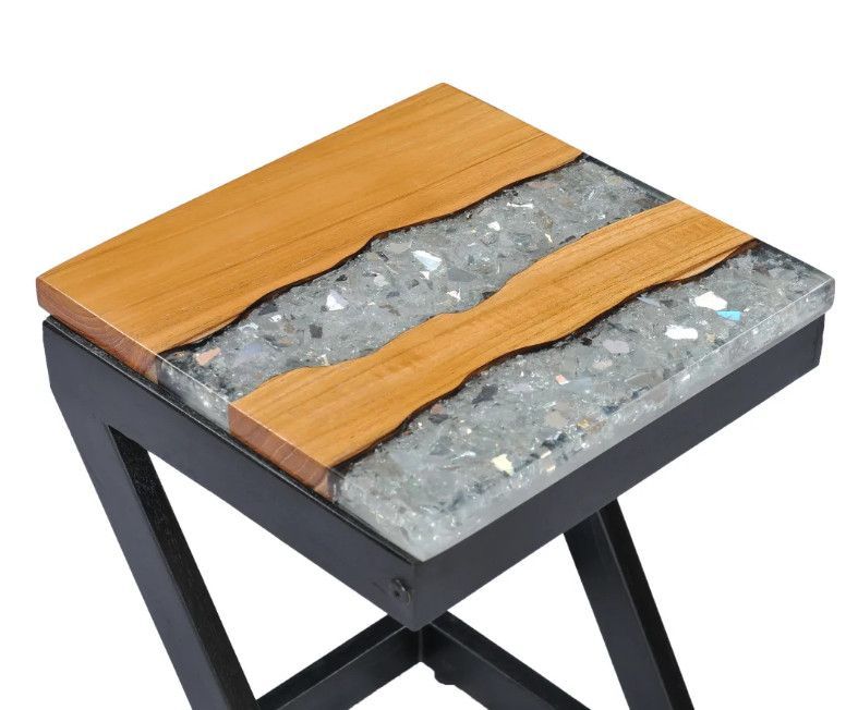 Table d'appoint carrée teck massif clair et manguier noir Tamie - Photo n°6