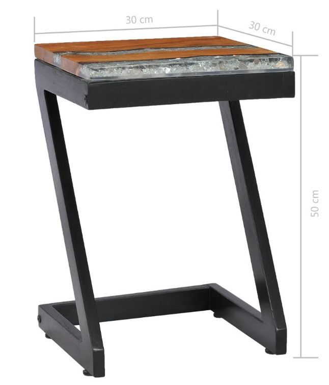 Table d'appoint carrée teck massif clair et manguier noir Tamie - Photo n°8
