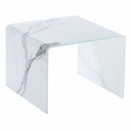 Table d'appoint carrée verre effet marbre blanc Belar - Photo n°1