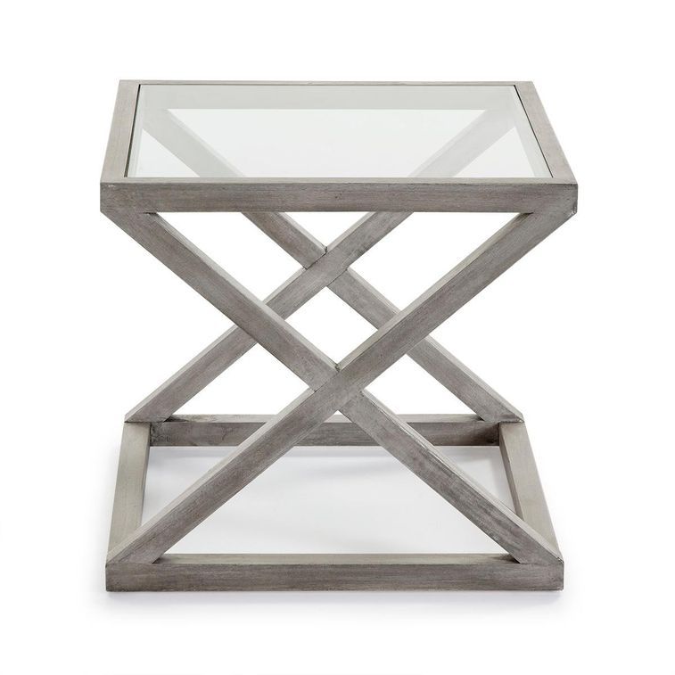Table d'appoint carrée verre et bois massif gris voilé Orina - Photo n°2